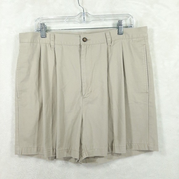 Cutter & Buck Other - Cutter & Buck Mens Khaki Shorts 36 Double Pleated Cotton Twill Beige Tan Casual